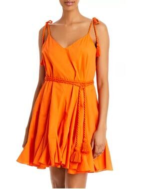 Rhode Mini Dress Casey Persimmon Orange Cotton Braided Tassel Tie Sun